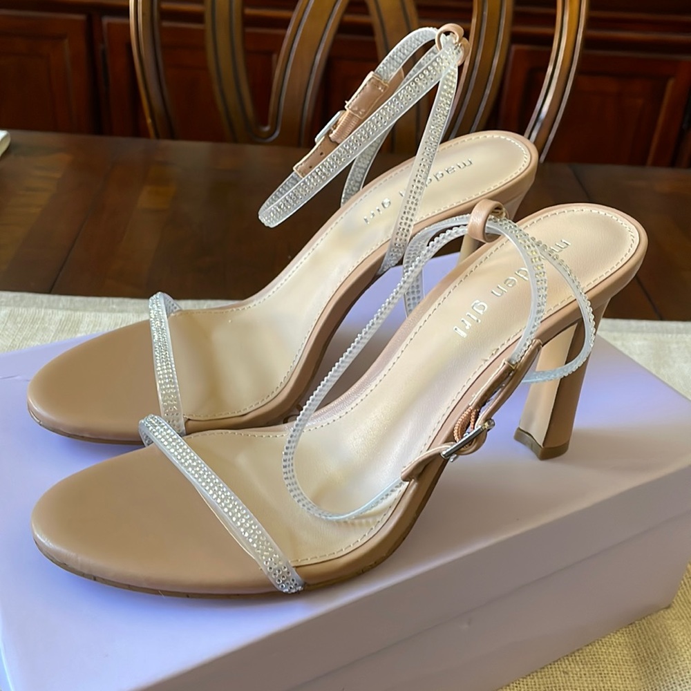 Madden Girl Tasha’s-r size 8.5 nude multi Rhinestone straps heels shoes NIB